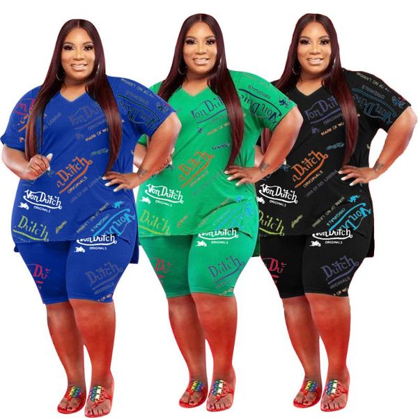 

plus size tracksuits summer women's casual letter printing two-piece suit, Black
