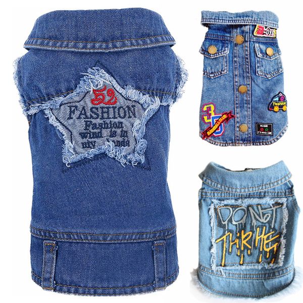 

Dog Apparel Blue Black Dogs Denim Vest Small Medium Doggy Cats Lapel Vests Classic Puppy Vintage Washed Jeans Jacket(Pattern, As follows
