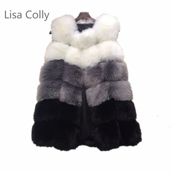 

women's fur & faux lisa colly autumn winter vest women thick coat jacket luxury furry slim outwear long waistcoat, Black