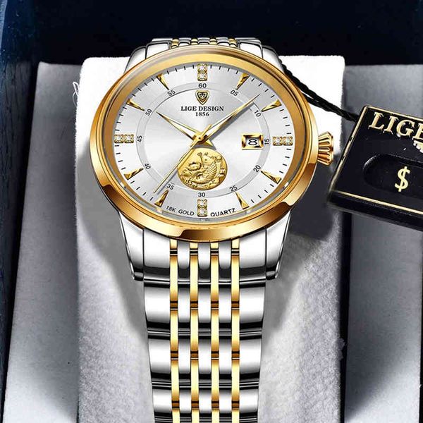 

lige 2021 fashion mens watches calendar stainless steel brand luxury 30m waterproof quartz wrist watch men relogio masculino, Slivery;brown