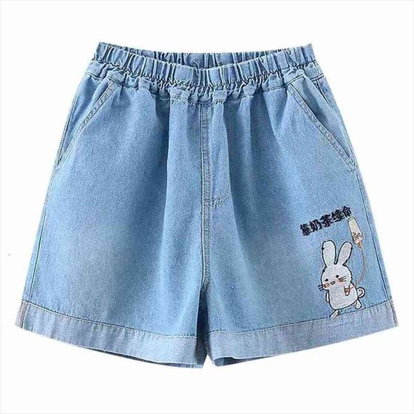 

summer mori girl cute womens shorts rabbit jean vintage kawaii bunny cartoon casual teenager denim blue wide leg, White;black