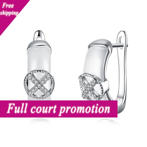 

creative personality s925 sterling silver earrings fashion trend ceramic letter inlaid diamond sh-ce039, Golden