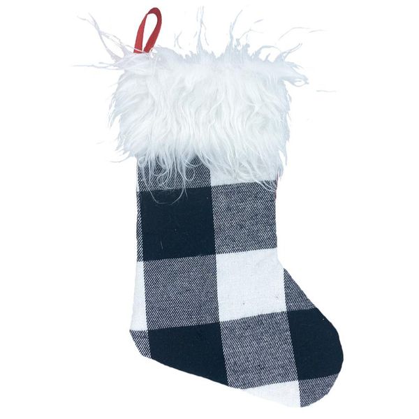 

christmas decorations stocking 1pcs 10'' small xmas stocking, non-woven fabric plaid style plush faux fur cuff for decoration