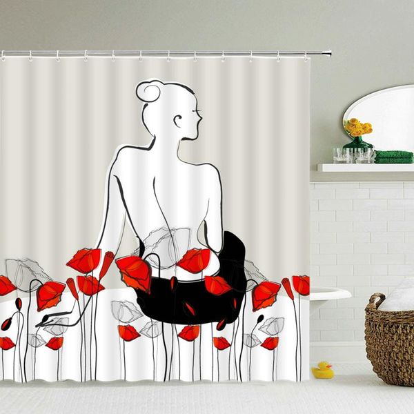 

flowers pattern shower curtains printing bathroom curtain frabic waterproof polyester beautiful woman bath home decor