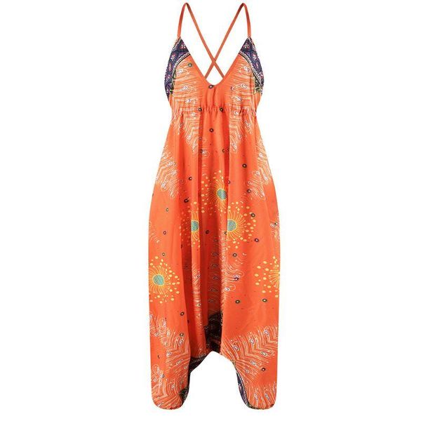 

yoga outfit women print v-neck jumpsuit loose playsuit gym jogging fitness harem pants