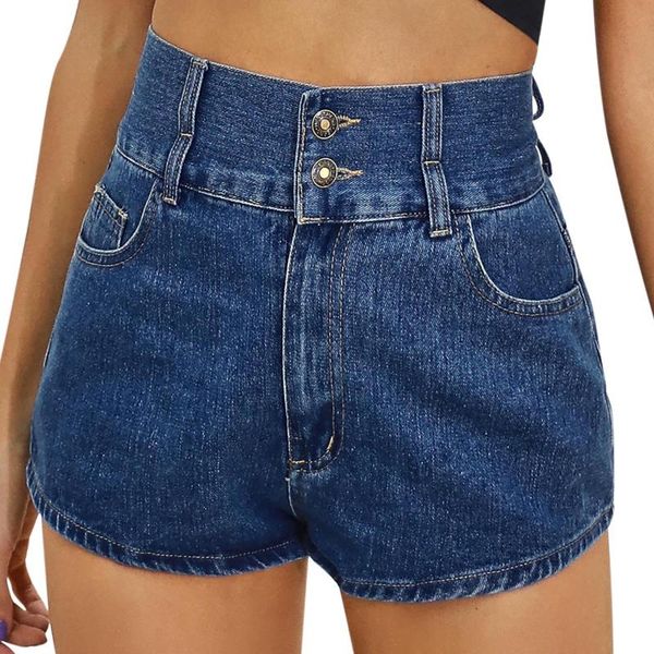 

women's jeans high waist vintage denim shorts women double-breasted buttons plus size harajuku mini short pants female summer, Blue