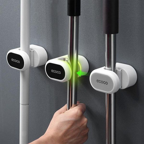 

hooks & rails mop broom holder wall mounted household adhesive storage hanger hook racks kitchen bathroom organizer