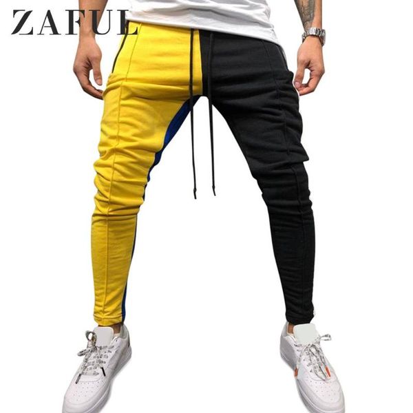 

men's pants zaful color block pockets drawstring slim fit track pant casual matching design sports hiphop style long, Black