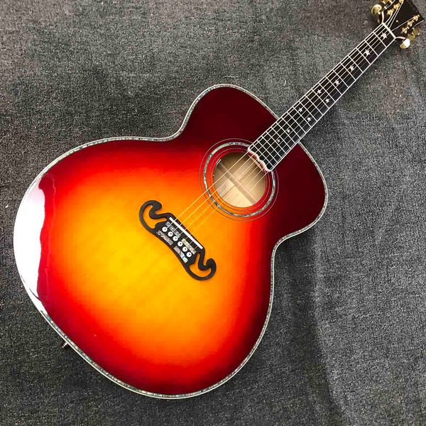 

custom gj200 acoustic guitar flamed maple back side abalone binding 550a electronic in sunburst