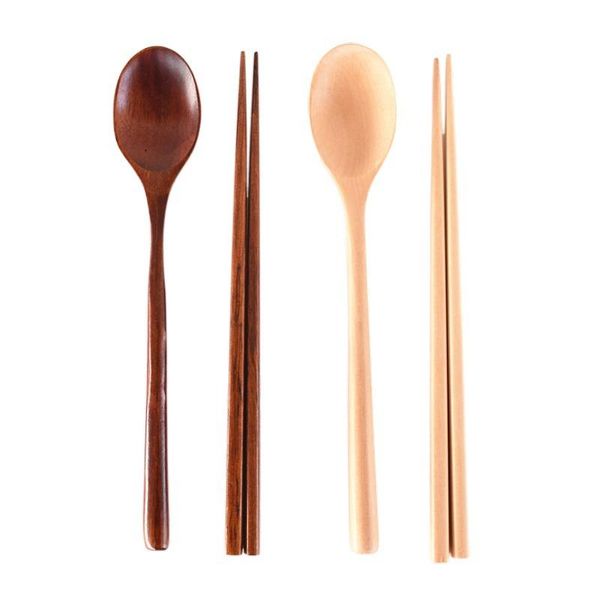 

flatware sets natural wooden spoon chopsticks wood portable tableware set camping