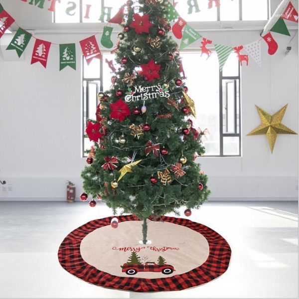 

christmas decorations home car tree skirt plaid cloth bottom dress up apron1