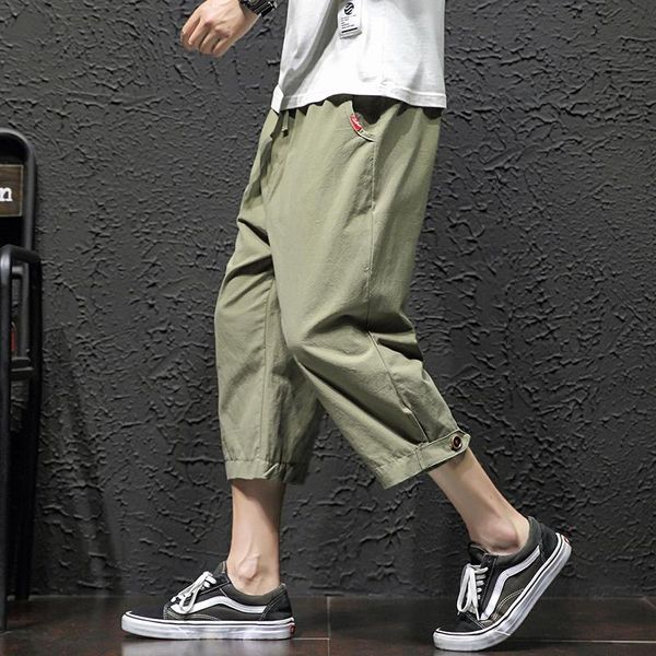 

men's shorts 2021 summer casual men fashion style man bermuda beach breathable linen cropped trousers, White;black