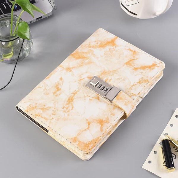 

notepads marble pattern a5 diary with lock student notebook notepad office school supplies gift leather codebook password pu, Purple;pink