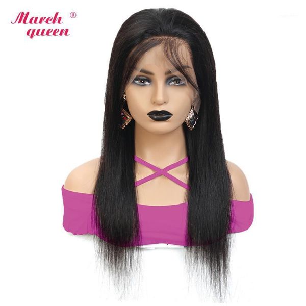 

march queen peruvian stright 4x4 lace closure wig nemy 100% human hair wigs for black women pre plucked m ratio1, Black;brown