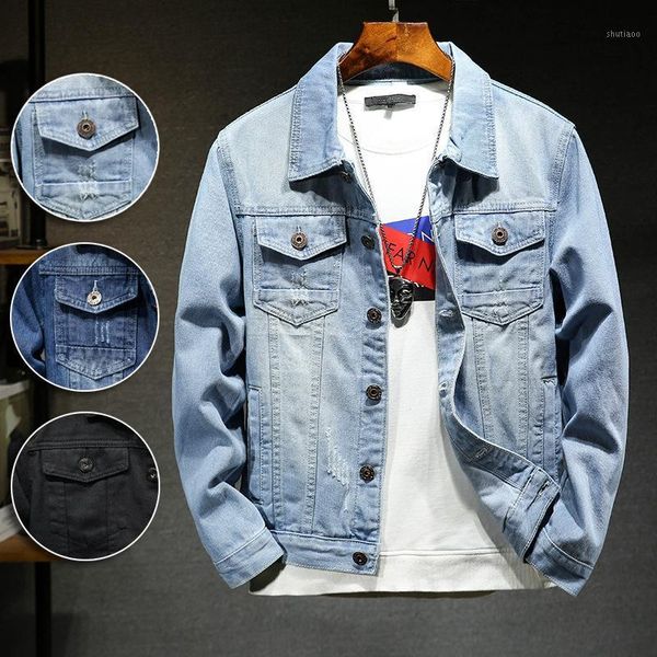 

men's jackets 2021 autumn simple denim jacket teenagers ripped, Black;brown