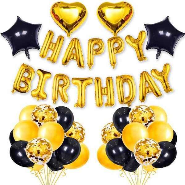 

party decoration lovely black gold birthday balloon set wedding aluminum film
