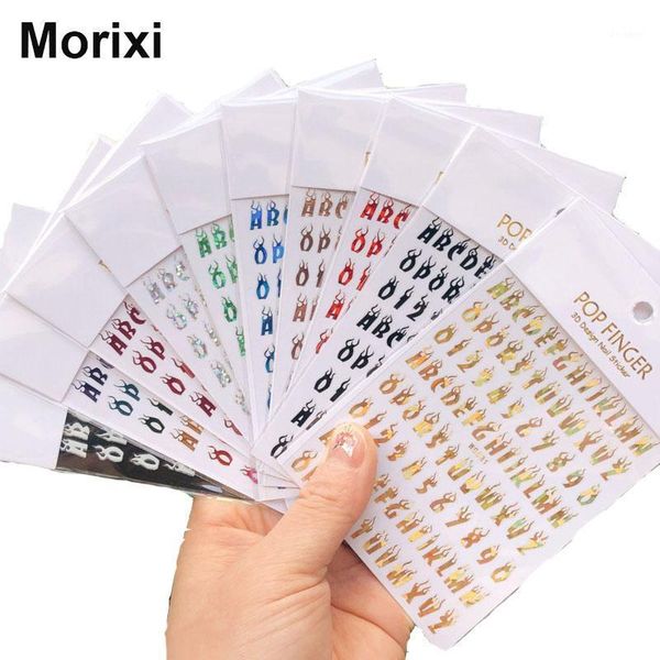

morixi nail art sticker laser foils flame letters digital numbers in green blue red white strips self glue decals wg076 stickers &1, Black
