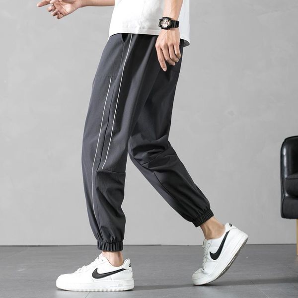 

men's pants 2021 summer thin ice silk casual sports korean fashion loose corset tooling harem capris, Black