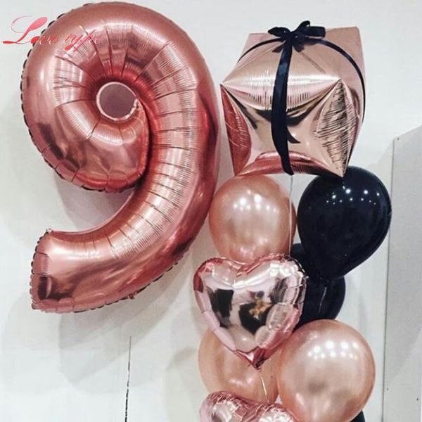 

love type rose gold balloons foil champagne heart/star balloon wedding party decor latex ballons for birthday decorations decoration