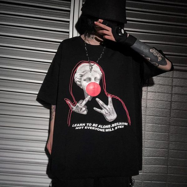 

women's t-shirt funny aphrodite- statue bubble gum print short sleeve tees shirts streetwear hip hop casual loose tshirts male, White