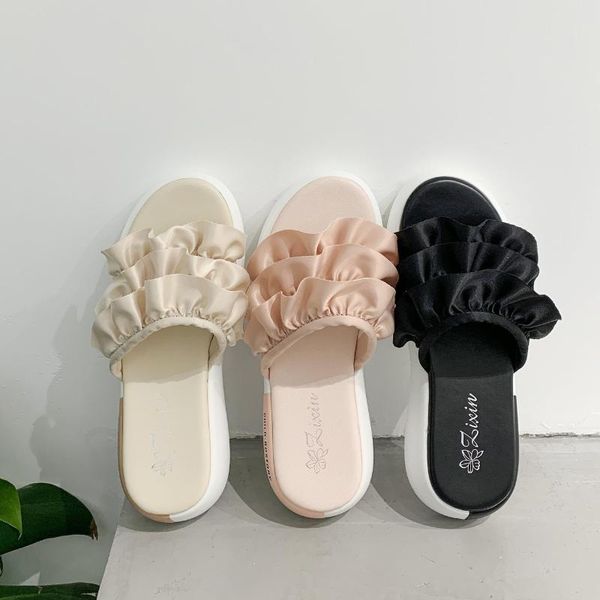 

slippers women female summer bohemia beach casual shoes flat platform slipper lightweight low heel slides, Black