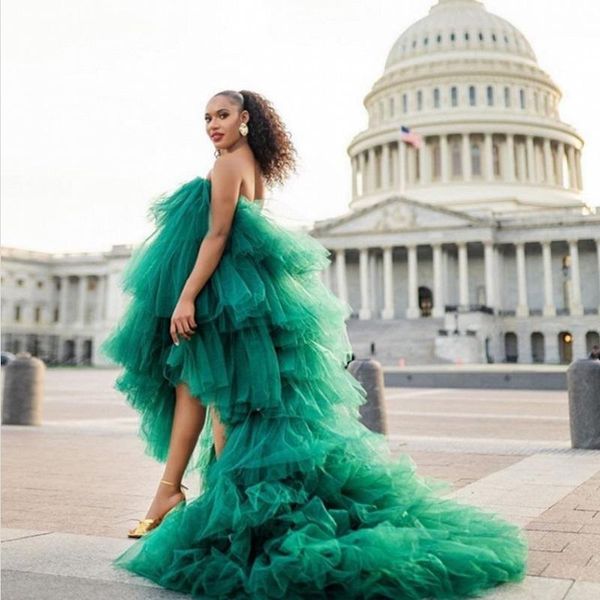 2021 Sexy babados verde escuro tule quimono mulheres vestidos vestidos para photoshoot inchado strapless alta baixa noite vestidos de maternidade africano mais tamanho