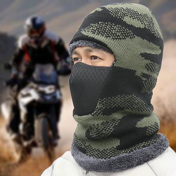 

1pc multifunctional camouflage tactical hood hunt full face cover winter hat for cycling game helmet army military cap caps & masks, Black