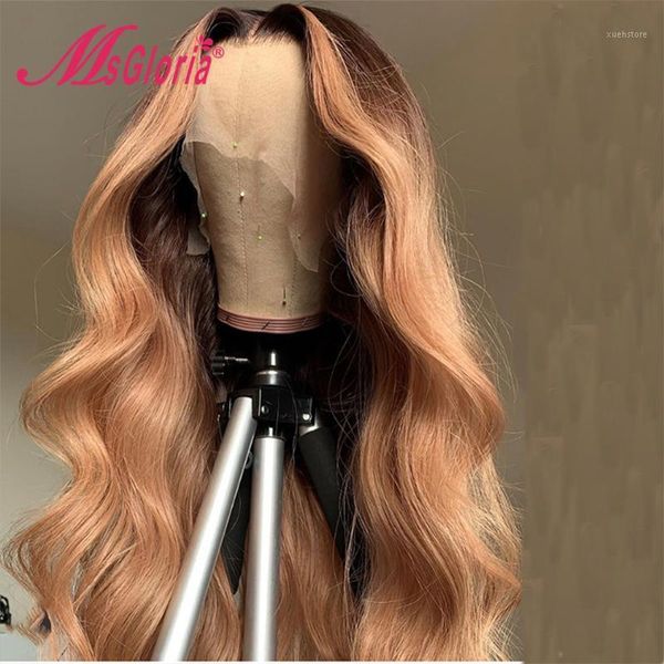 

body wave brazilian hair brown colored transparent lace human wigs part for women ombre highlight1, Black;brown