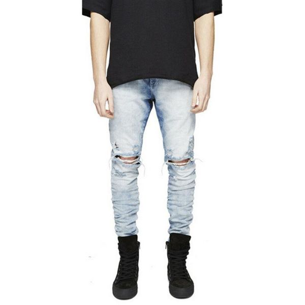 

men's jeans men straight long pants slim trousers for male summer 2021 clothes shopping wear hole solid casual denim bottoms ripped, Blue