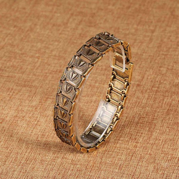 

bracelet pure copper men's personality brass make old wide fashion watch chain, Golden;silver