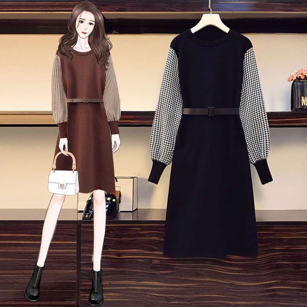 

casual dresses dress large women's clothing autumn winter fat sister cover meat show thin french age reducing knitted sweater backing o, Black;gray