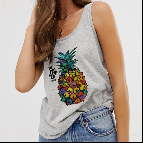 

plus size summer 90s women cami casual vest camisole pineapple avocado print harajuku sleeveless female t shirt, White