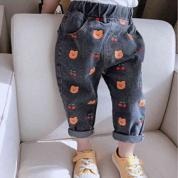 

dual version spring summer children jeans kids pants print bear jeans for girls kids clothes baby girls 2-7y, Blue