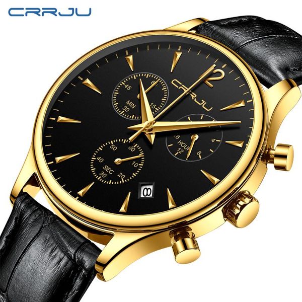 

wristwatches 2021 crrju mens watches waterproof 24 hour date quartz clock male leather sport wrist watch relogio masculino, Slivery;brown