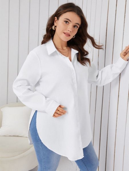 

plus curved hem blouse 816e#, Black