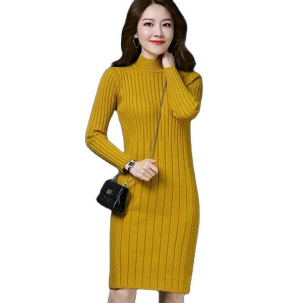 

casual dresses half high collar sweater dress women elegant long sleeve solid slim knitted bottoming vestidos, Black;gray