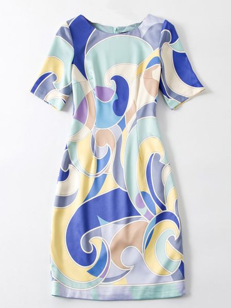 

abstract print women round neck sheath dress short sleeve mini dresses, Black;gray