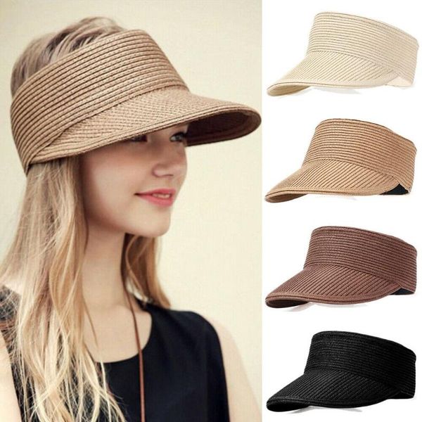 

wide brim hats 2021 summer foldable sun visor large straw beach hat outdoor tennis cap holiday, Blue;gray