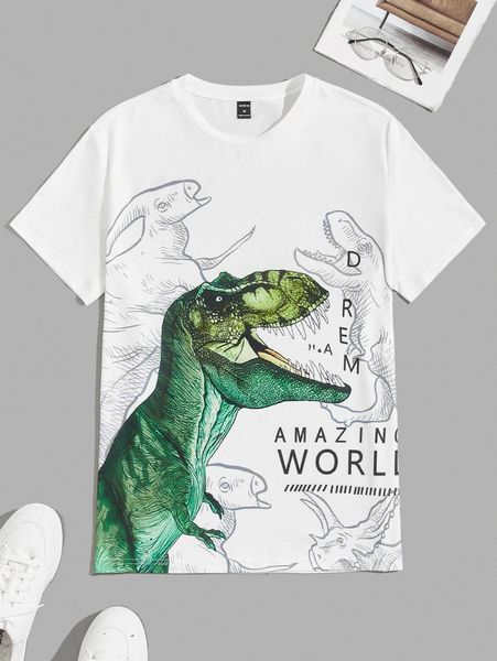 

men dinosaur & letter graphic tee k3tj#, White;black