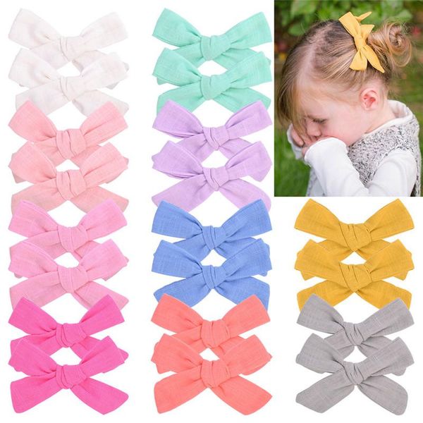 

2pcs/set solid cotton hair bows clips for baby girls boutique hairpins hairgrips barrettes kids accessories, Slivery;white