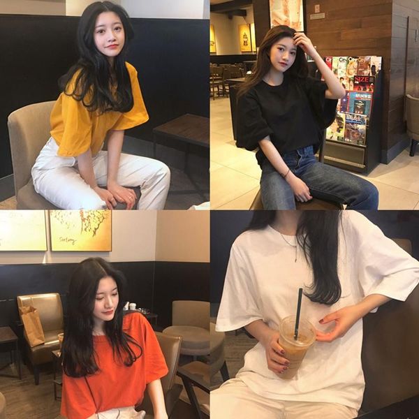 

combed cotton short-sleeved women's t-shirt 2021 summer all-match candy color round neck fashion lovers compassionate top, White