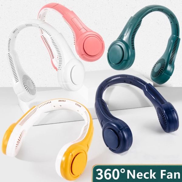 

electric fans porous hanging neck fan sports lazy portable mini no leaf usb mute neckband 3 speed double