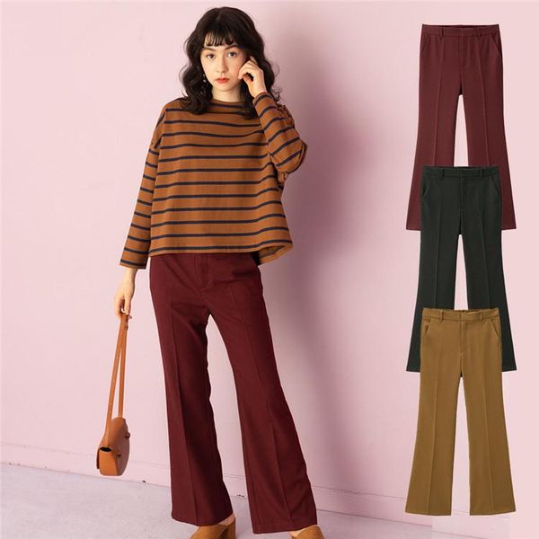 

women's pants & capris women flare femme bell bottom slim skinny trouser ankle length elastic mid waist office lady summer, Black;white