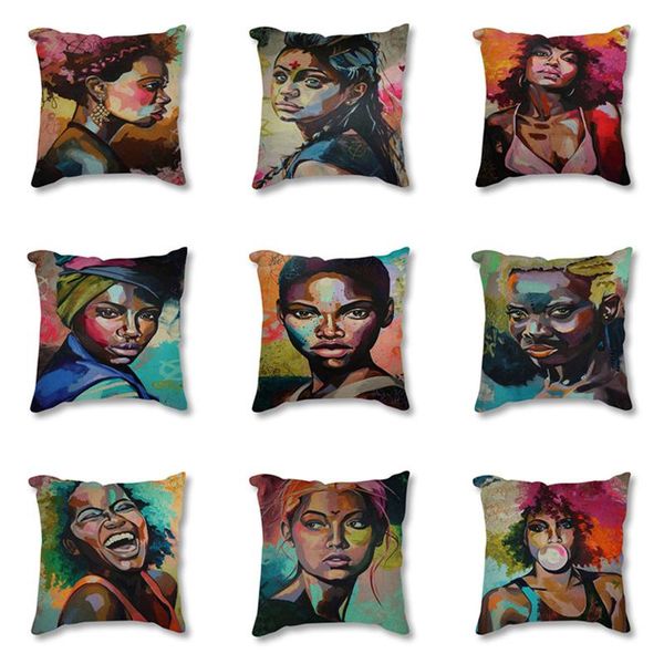 

cushion/decorative pillow creative decorative cushion african woman portrait printed linen cotton seat for sofa abstract throw home decor