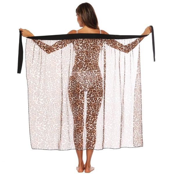 

beach cover up see-through bikini cover-ups women leopard beachwear female long swimsuit dress swimwear tunic women's, White;black