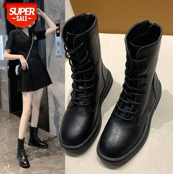 

lace-up thick-soled martin boots women's platform black british style mid-tube trend #bu8a