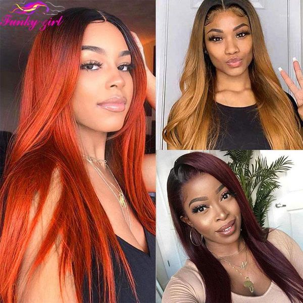 

30inch straight lace front wig brazilian 13x4 short bob human hair wigs 1b 99j 350 30 ombre burgundy colored1, Black;brown