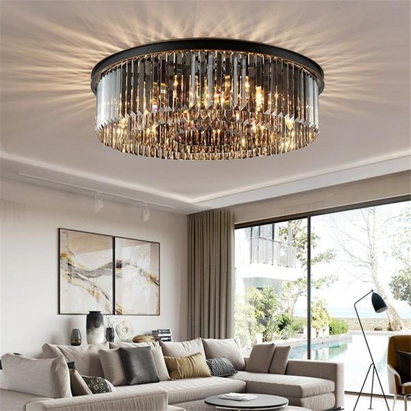 

ceiling lights 2021 modern crystal light black round lamp e14 led luminaires living room bedroom indoor home lighting