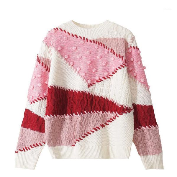 

sweater women round ball hit the color sweet knitting japanese 2021 autumn ins ladies pullover girly women's sweaters, White;black