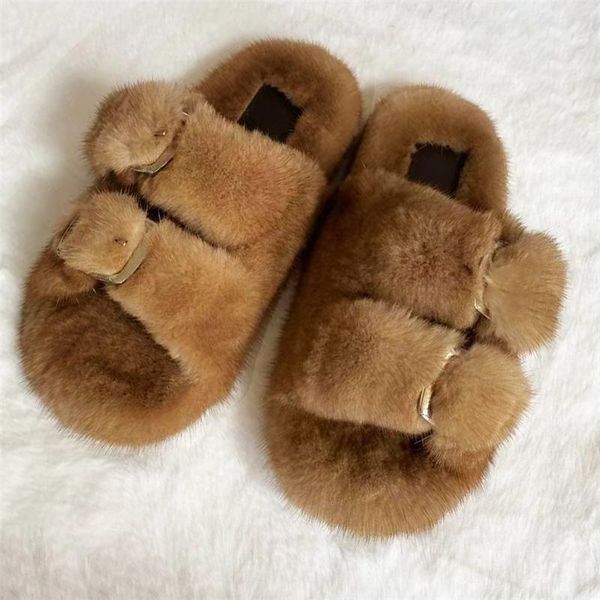 

slippers 2021 mink ladies real fur, Black